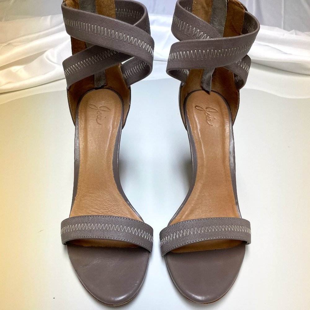 JOIE Sandals ELAINE "FOG" Criss Cross Elastic & Leather Size 39.5 Open Toe Heels